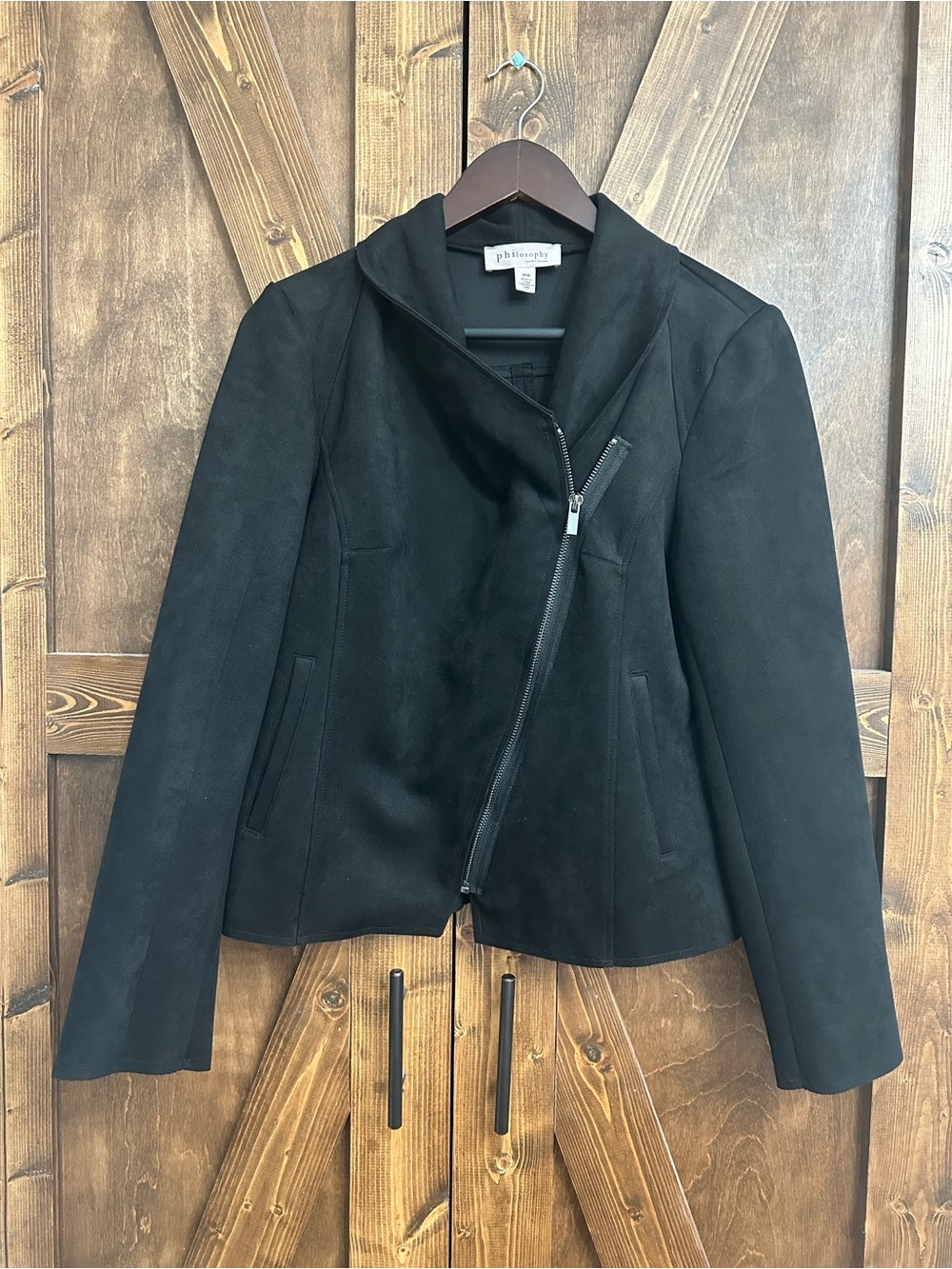 Philosophy Black Asymmetrical Faux Leather Jacket